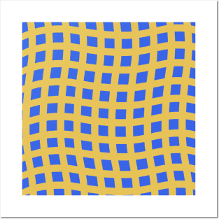 Curvy Grid Pattern (Blue and Yellow) Posters and Art